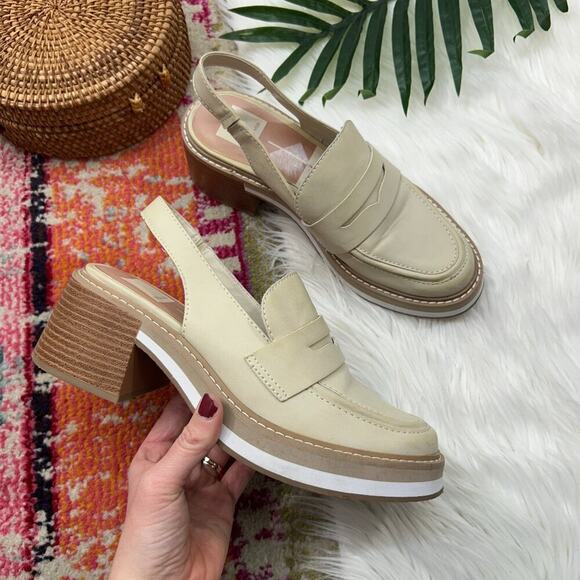 Dolce Vita Neutral Chunky Sling Back Heeled Hattie Loafers in Ivory Stella 7.5 - Picture 1 of 10